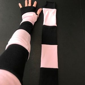Hand Crafted Striped Pink and Black Arm Warmers